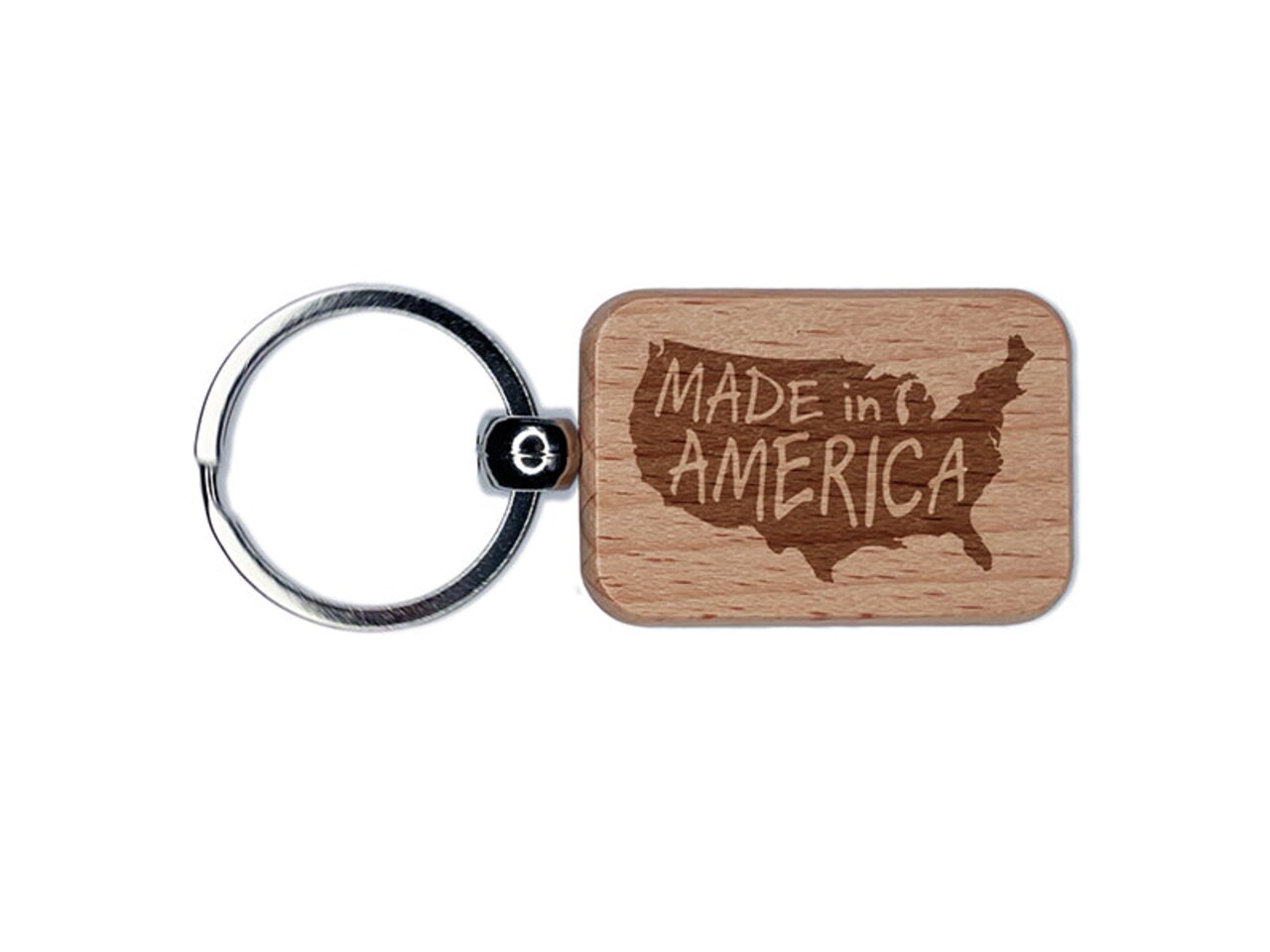 Made in America USA Silhouette Engraved Wood Rectangle Keychain Tag Charm